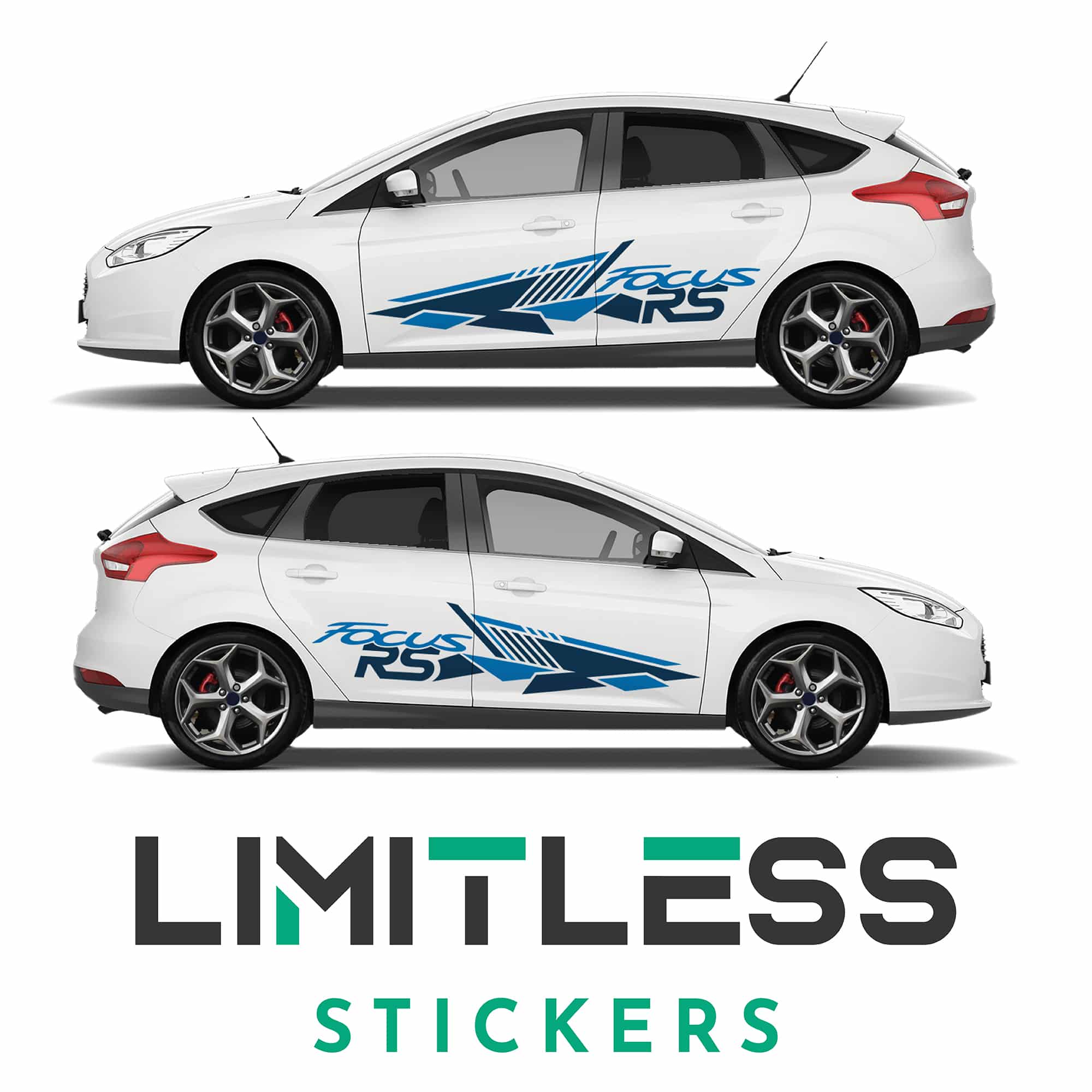 Focus Ford Rs Text Staggered Triangle Side Stripes