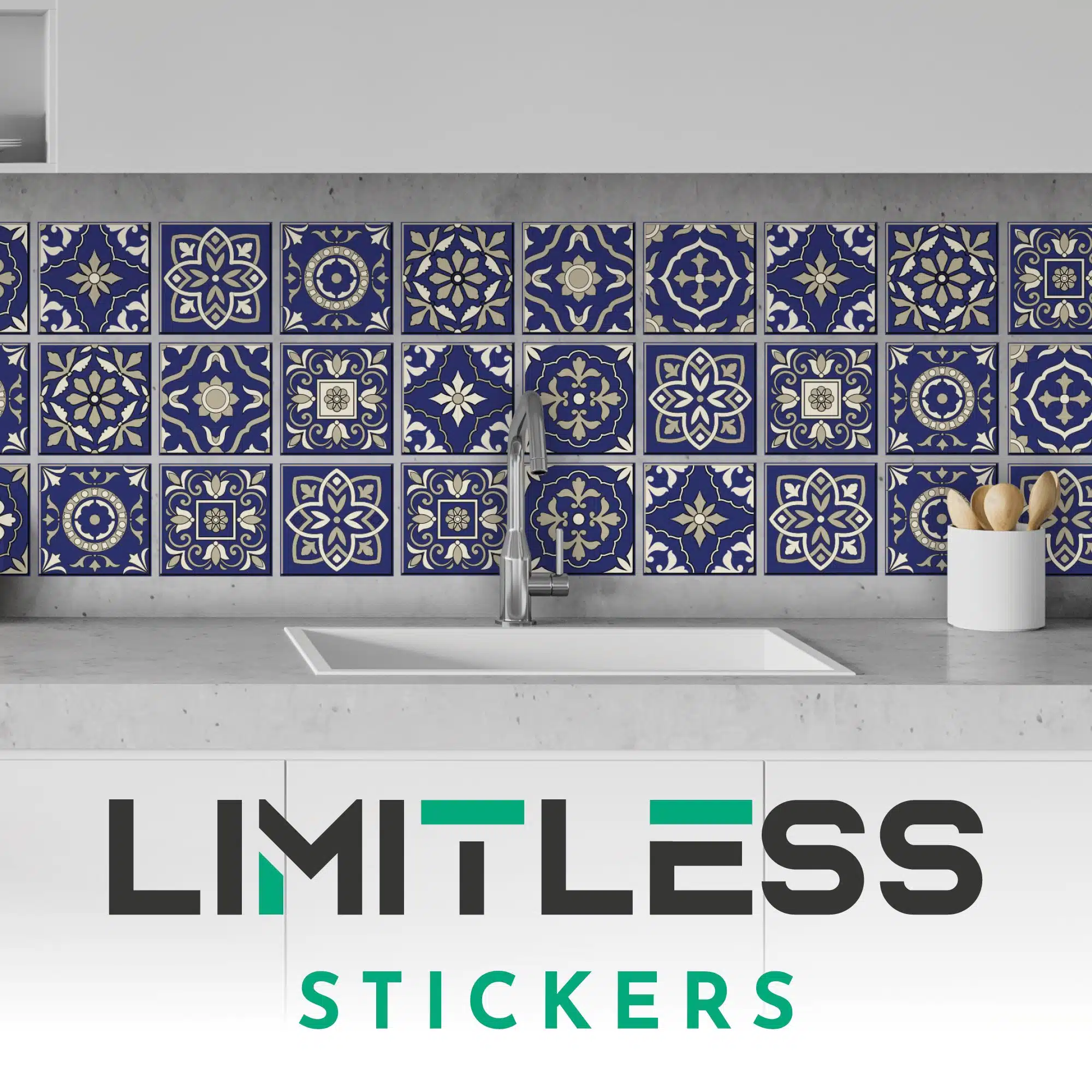 Mosaic Blue  And Cream Tile Stickers