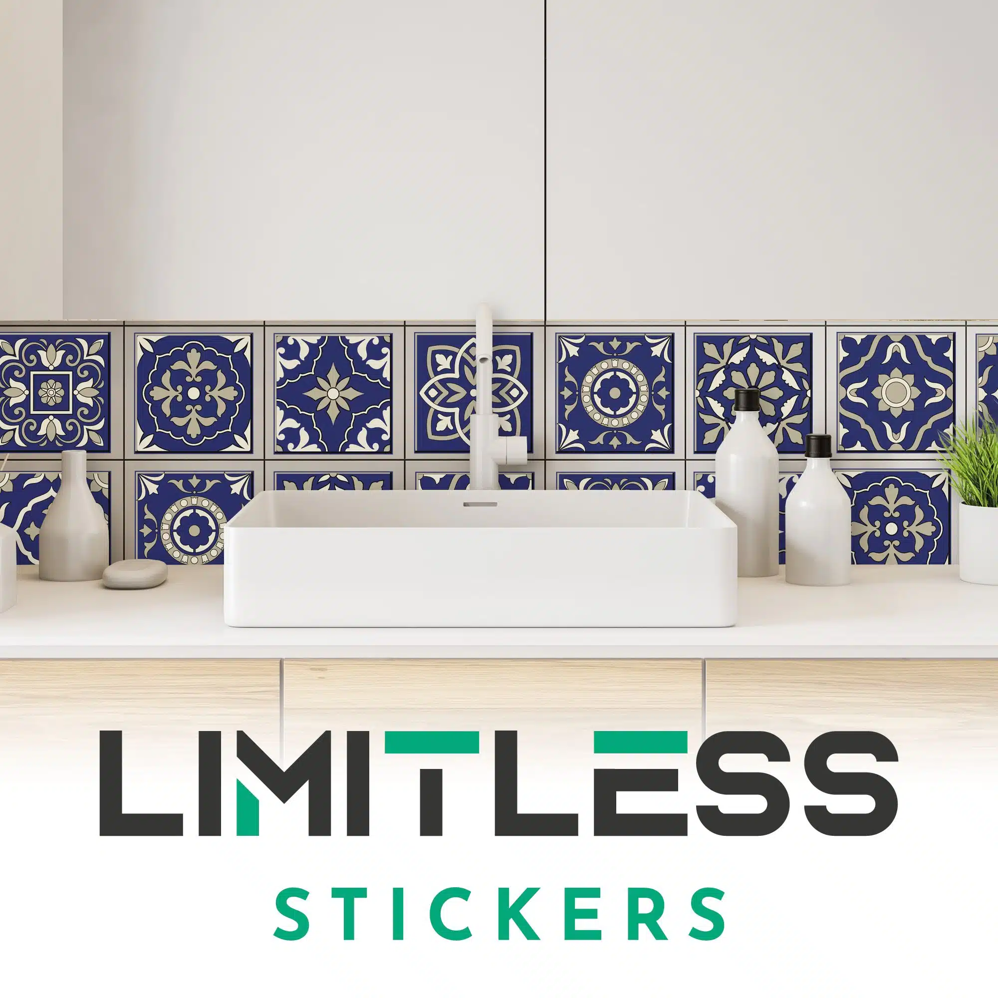 Mosaic Blue  And Cream Tile Stickers