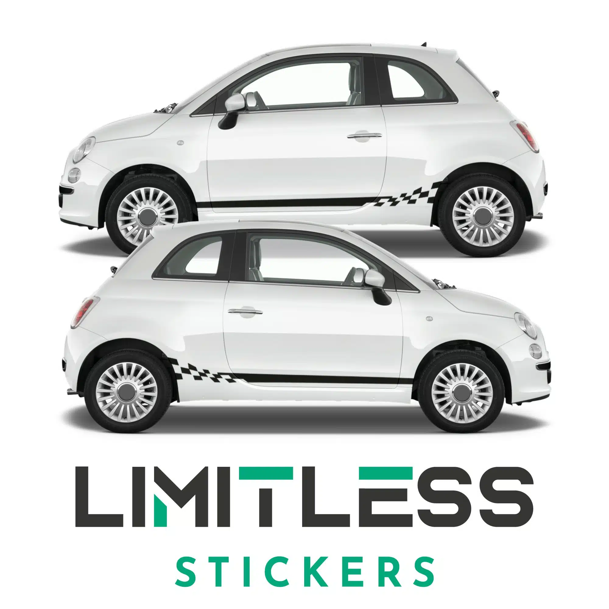 Fiat 500 Side Stripes To Warped Checks Sticker