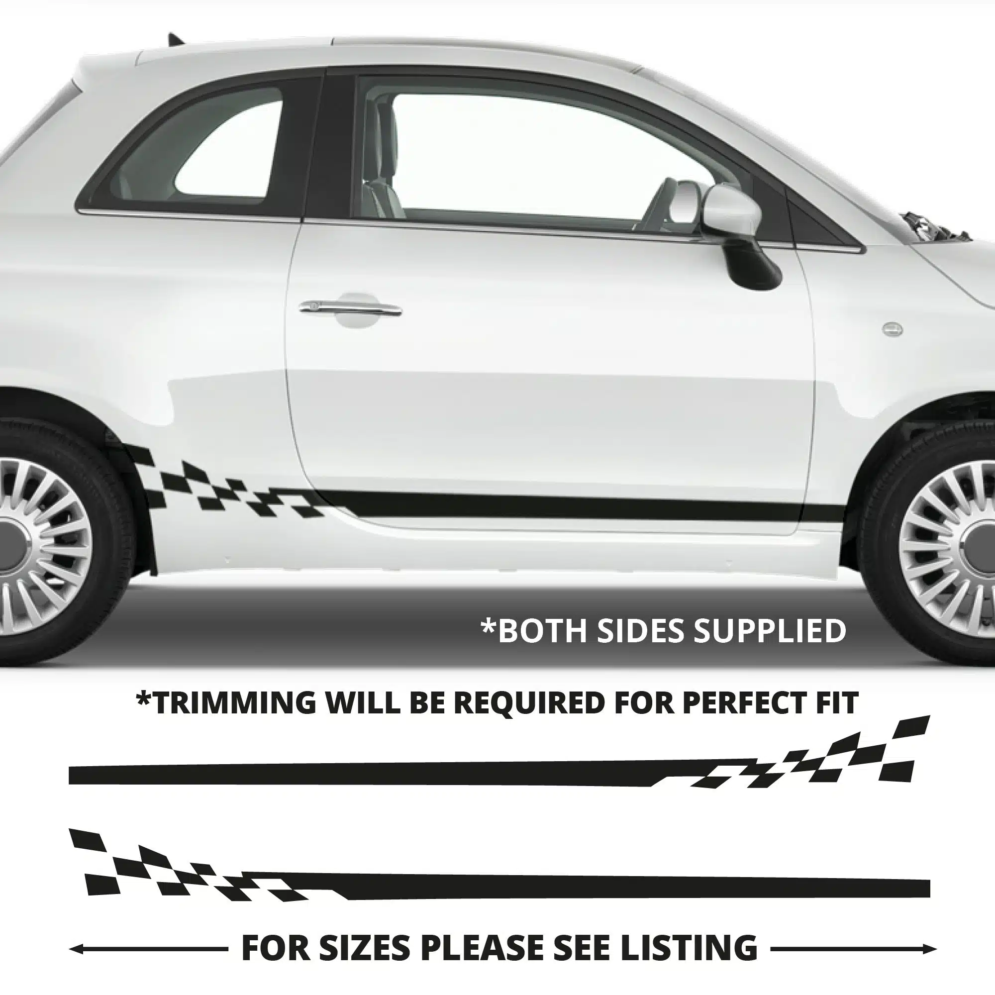 Fiat 500 Side Stripes To Warped Checks Sticker