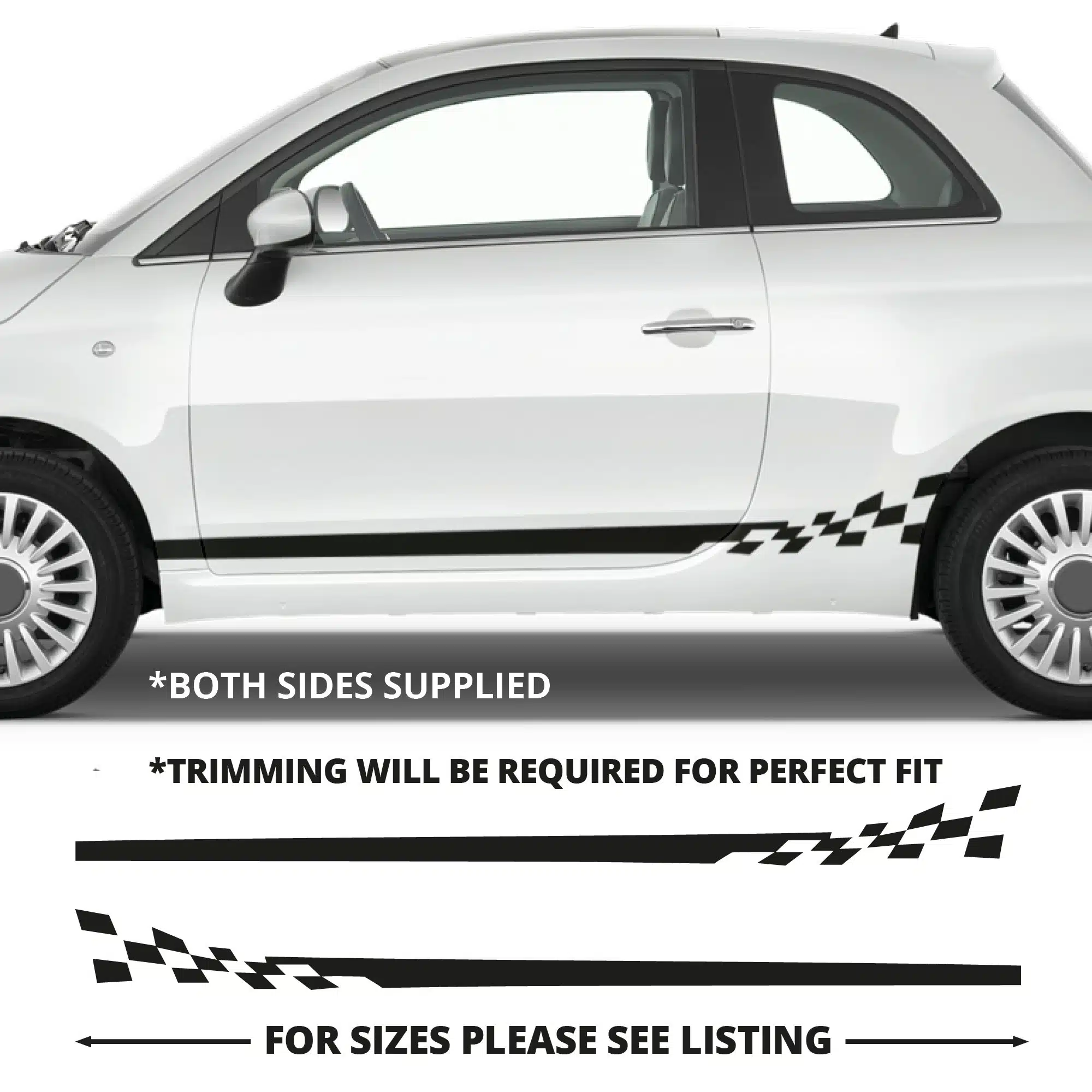 Fiat 500 Side Stripes To Warped Checks Sticker