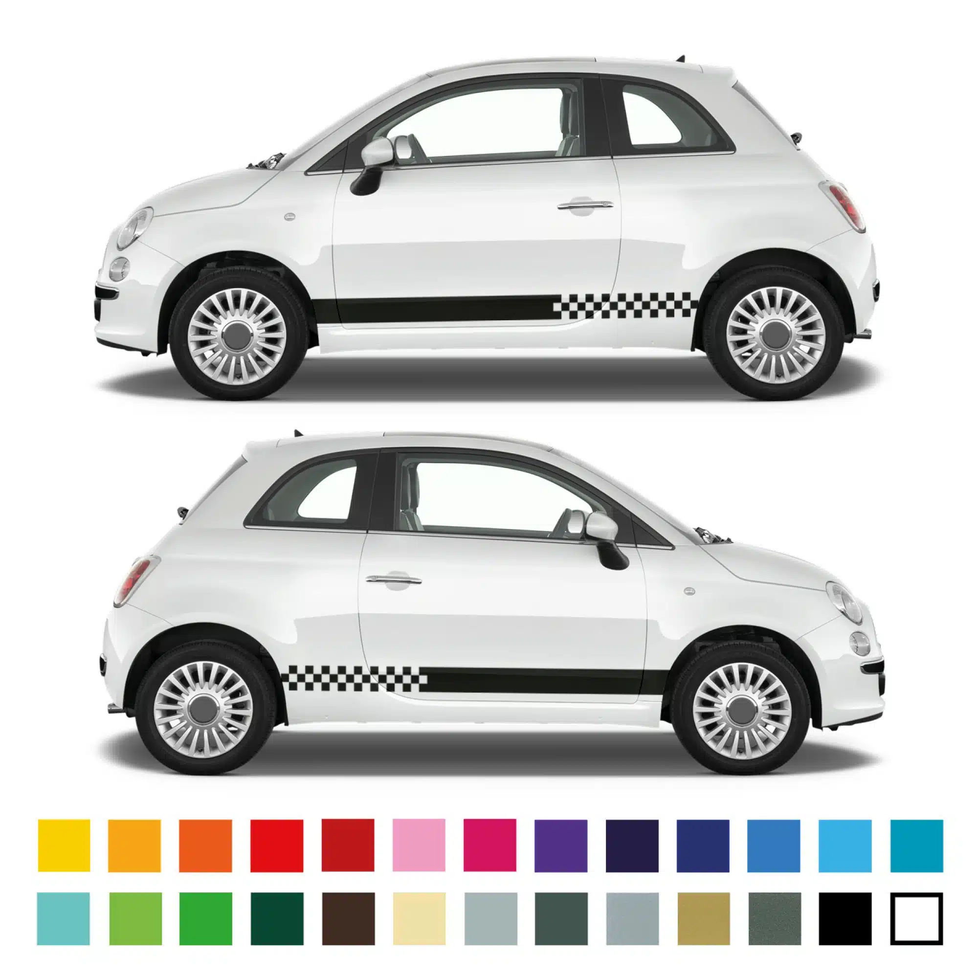 Fiat 500 Side Stripes Solid To Checkered